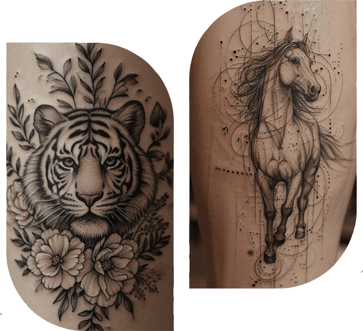 Tiger und Pferde Tattoo Motiv