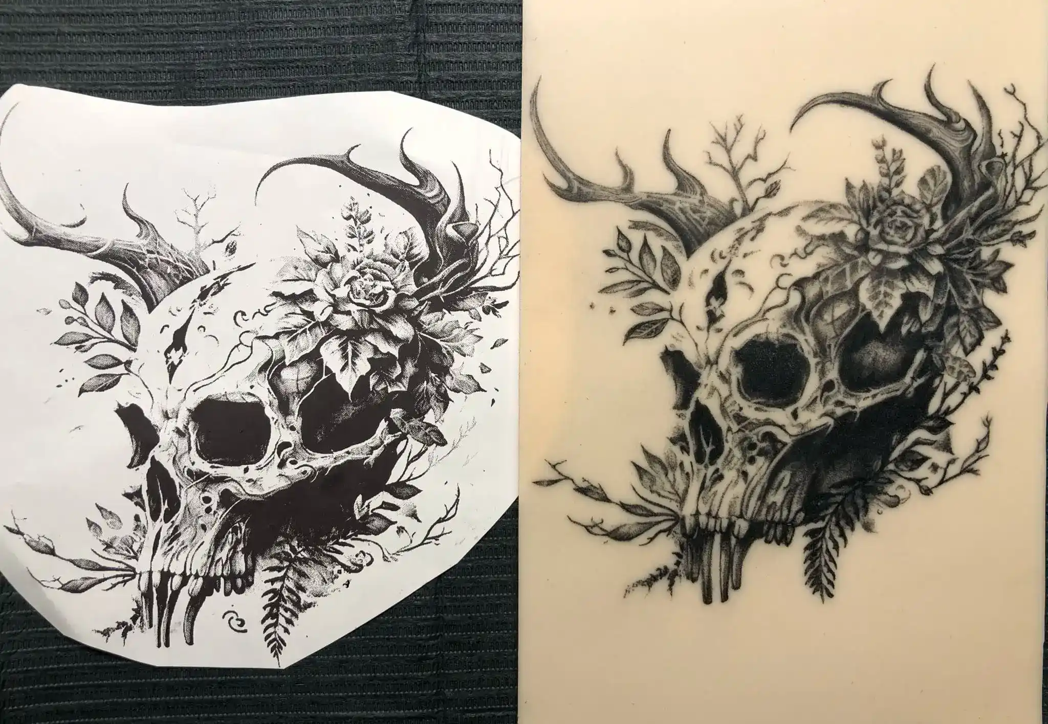 Tattoo Kurs - Tom's Totenkopf mit Blumen in der Tattoo Schule